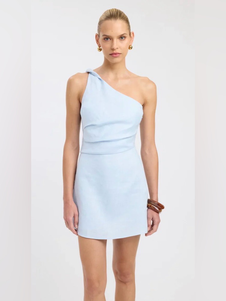 Kookai Palm Twist One-Shoulder Pale Blue Mini Dress